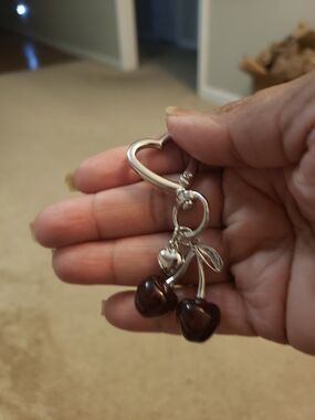 Cherry Charm Keychain with Deep Red Glass Cherries